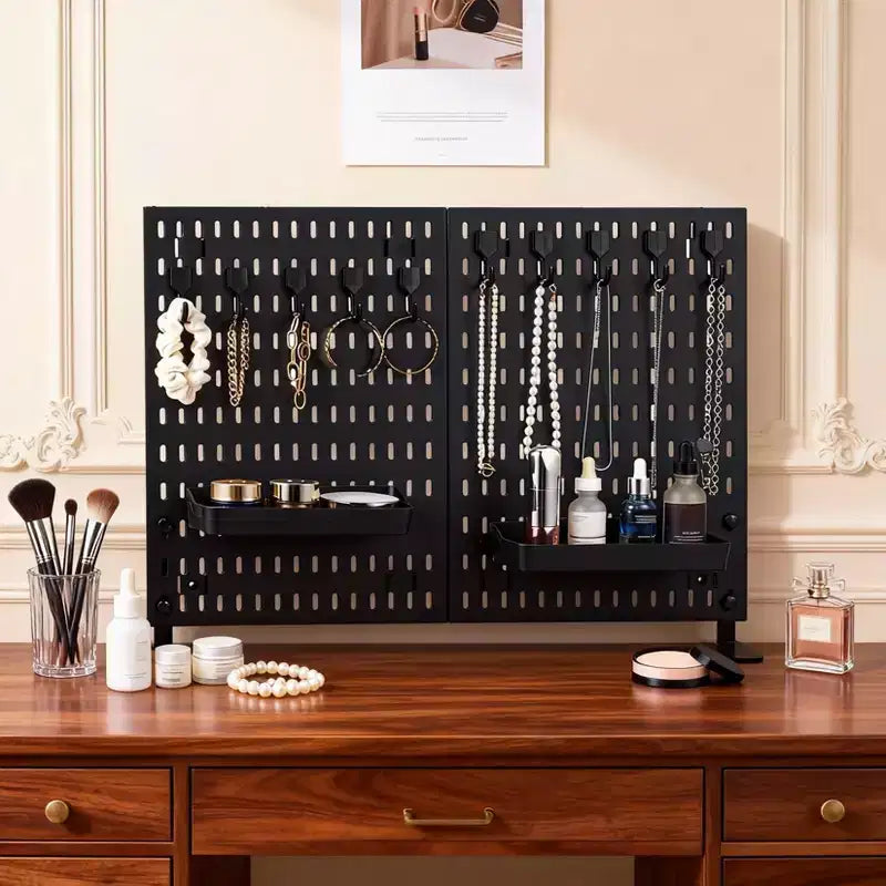Organiseur avec 10 crochets, 2 plateaux, sans perçage, autoportant, portable, en plastique pour le bureau