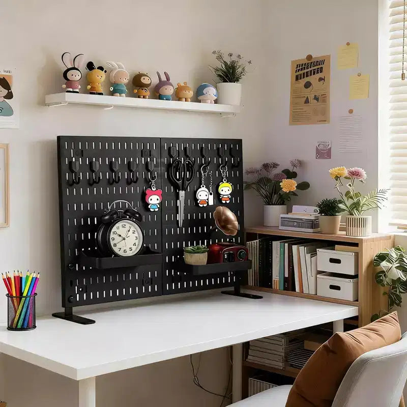 Organiseur avec 10 crochets, 2 plateaux, sans perçage, autoportant, portable, en plastique pour le bureau