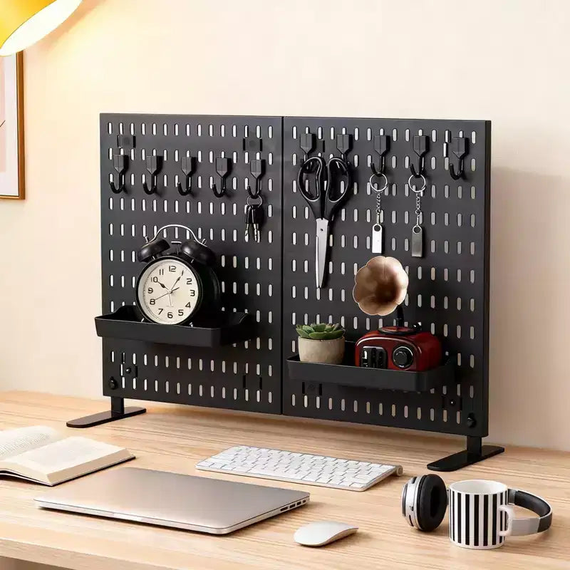 Organiseur avec 10 crochets, 2 plateaux, sans perçage, autoportant, portable, en plastique pour le bureau