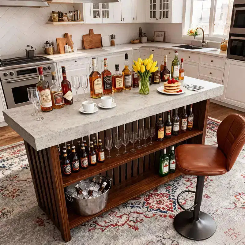Table de bar de maison 63, table de bistrot à 2 niveaux avec repose-pieds, meuble de bar à café moderne pour cuisine, bistro, salle à manger et salon