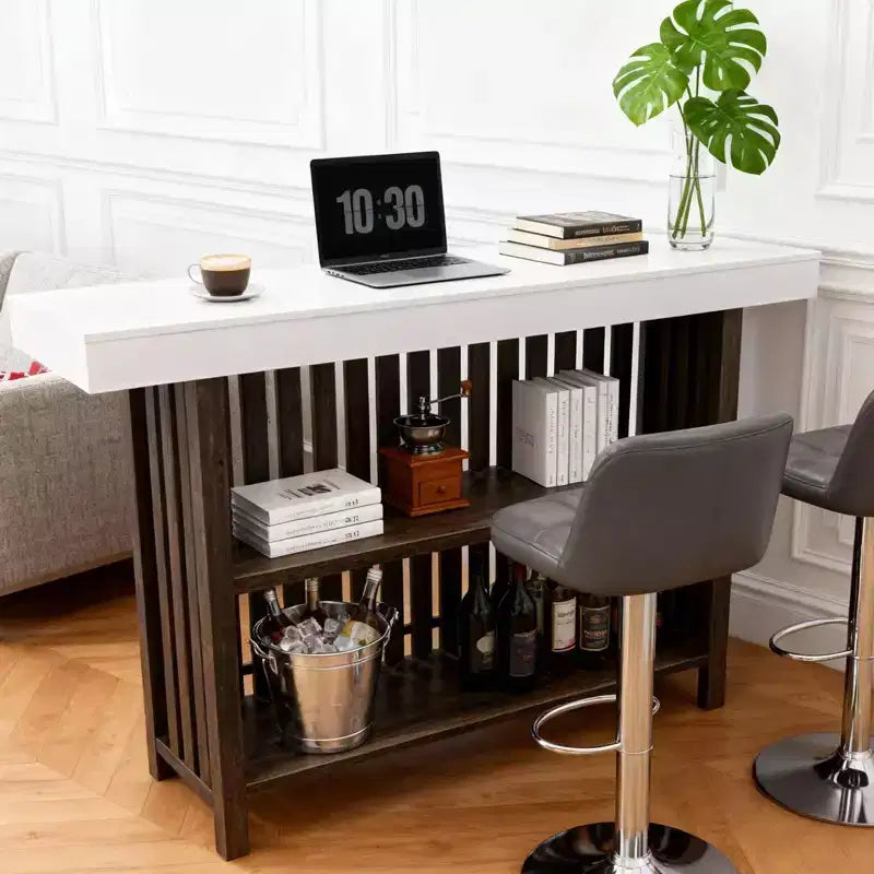 Table de bar de maison 63, table de bistrot à 2 niveaux avec repose-pieds, meuble de bar à café moderne pour cuisine, bistro, salle à manger et salon