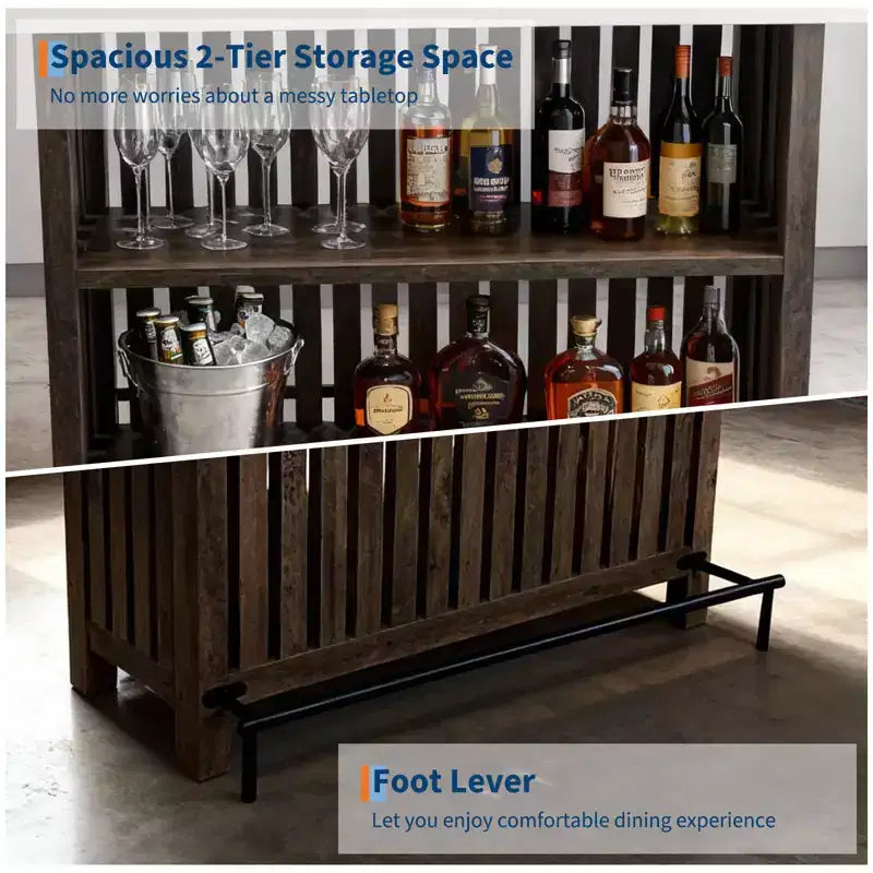 Table de bar de maison 63, table de bistrot à 2 niveaux avec repose-pieds, meuble de bar à café moderne pour cuisine, bistro, salle à manger et salon