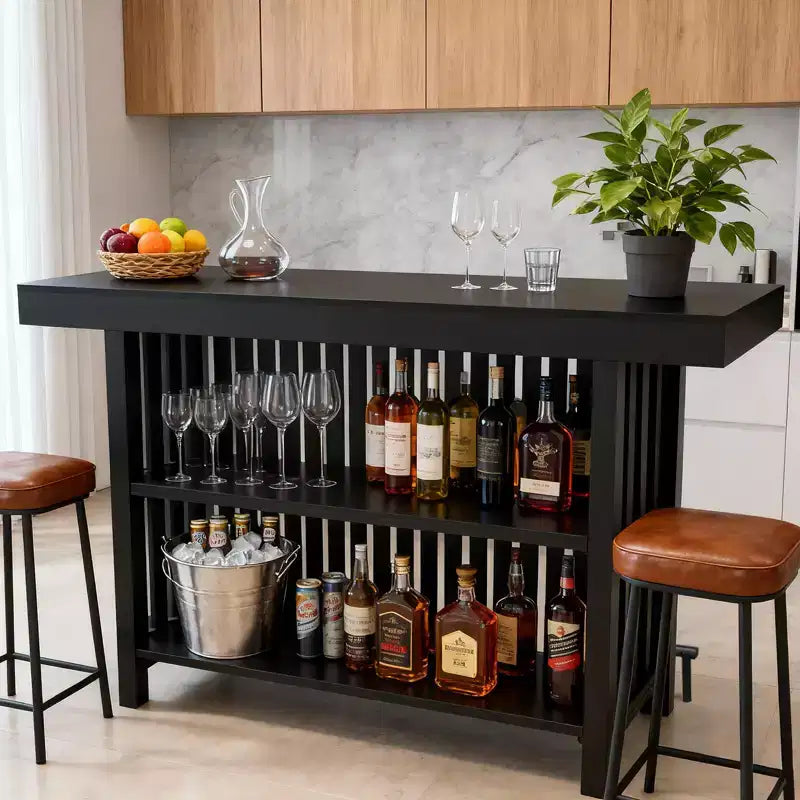 63 Home Bar Table,2-Tier Pub Table with Footrest, Modern Coffee Bar Cabinet for Kitchen, Bistro, Dining Room & Living Room