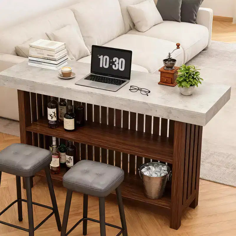 Table de bar de maison 63, table de bistrot à 2 niveaux avec repose-pieds, meuble de bar à café moderne pour cuisine, bistro, salle à manger et salon