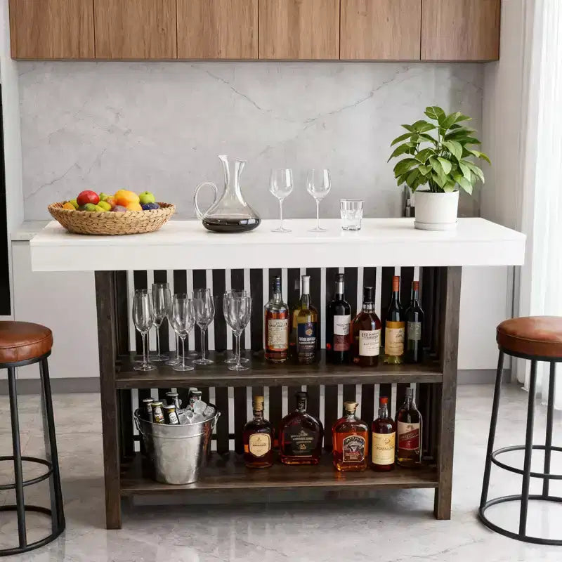 Table de bar de maison 63, table de bistrot à 2 niveaux avec repose-pieds, meuble de bar à café moderne pour cuisine, bistro, salle à manger et salon