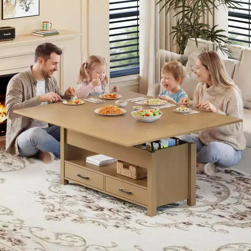 Table basse relevable 40 pouces, table basse convertible multifonctionnelle avec tiroirs et compartiment caché, se transforme en table à manger