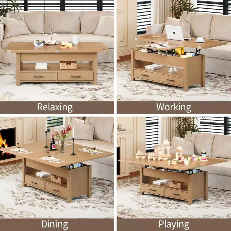 Table basse relevable 40 pouces, table basse convertible multifonctionnelle avec tiroirs et compartiment caché, se transforme en table à manger