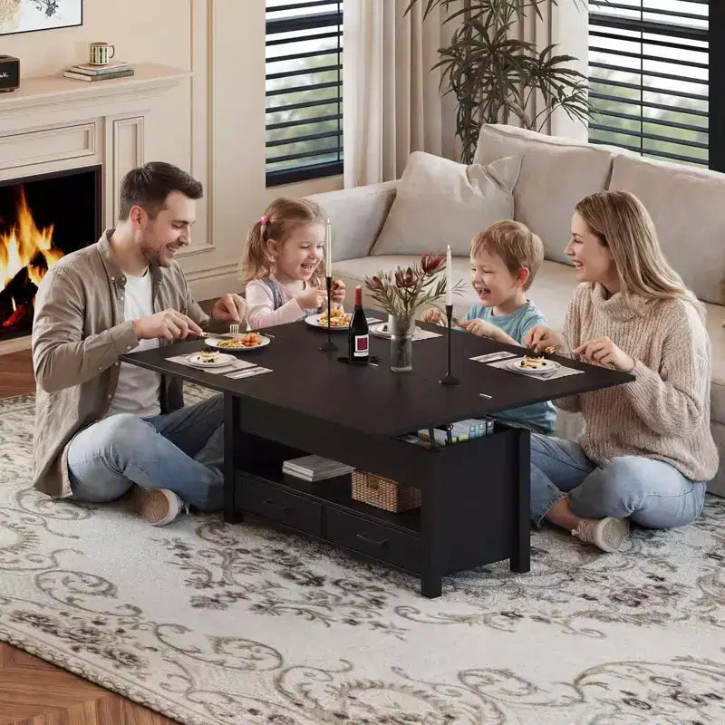 40 Coffee Table Lift Top, Multi-Function Convertible Coffee Table with Drawers and Hidden Compartment, Converts to Dining Table