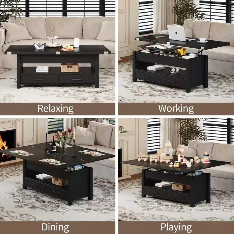40 Coffee Table Lift Top, Multi-Function Convertible Coffee Table with Drawers and Hidden Compartment, Converts to Dining Table
