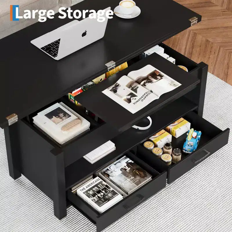 40 Coffee Table Lift Top, Multi-Function Convertible Coffee Table with Drawers and Hidden Compartment, Converts to Dining Table