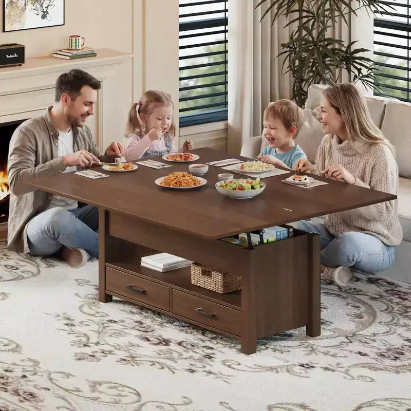 Table basse relevable 40 pouces, table basse convertible multifonctionnelle avec tiroirs et compartiment caché, se transforme en table à manger
