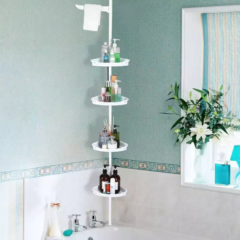 Étagère d'angle de salle de bain, étagère réglable à quatre niveaux, support de douche antirouille, support de baignoire autoportant, avec