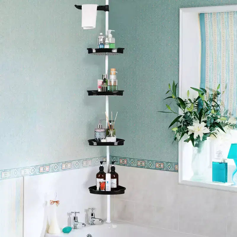 Étagère d'angle de salle de bain, étagère réglable à quatre niveaux, support de douche antirouille, support de baignoire autoportant, avec