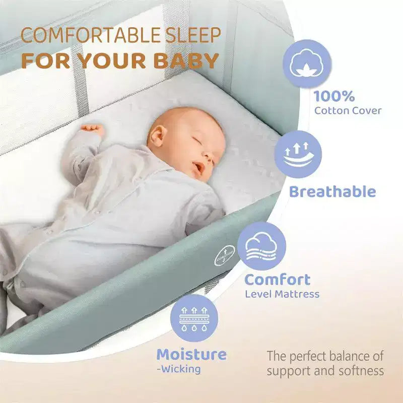 Berceau cododo 3 en 1 pour bébé, vert, avec matelas et drap