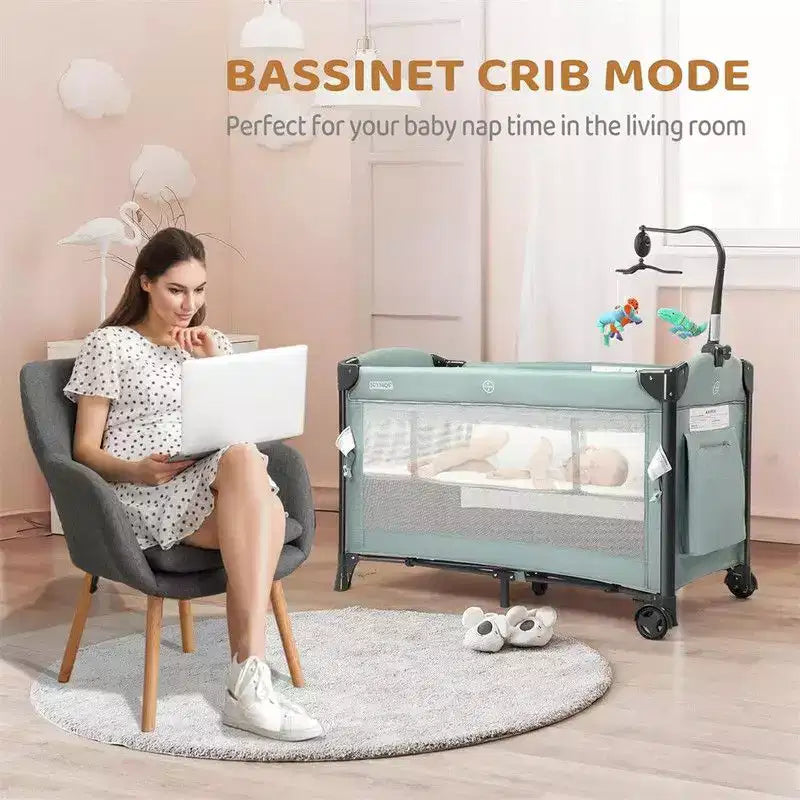 Berceau cododo 3 en 1 pour bébé, vert, avec matelas et drap