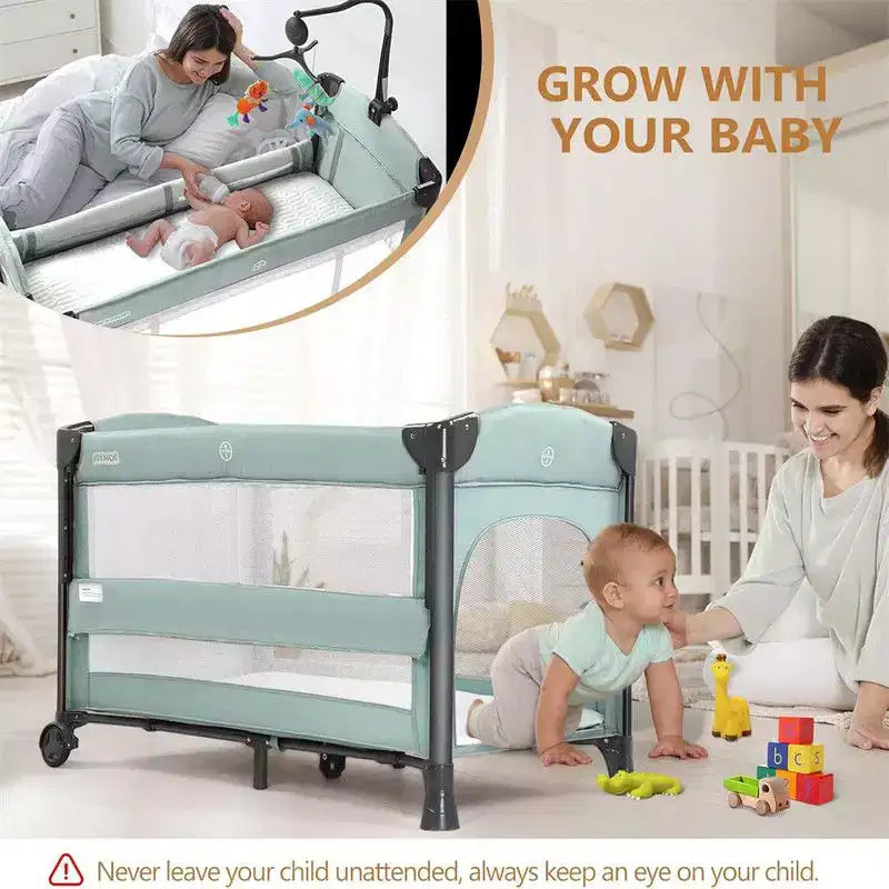 Berceau cododo 3 en 1 pour bébé, vert, avec matelas et drap