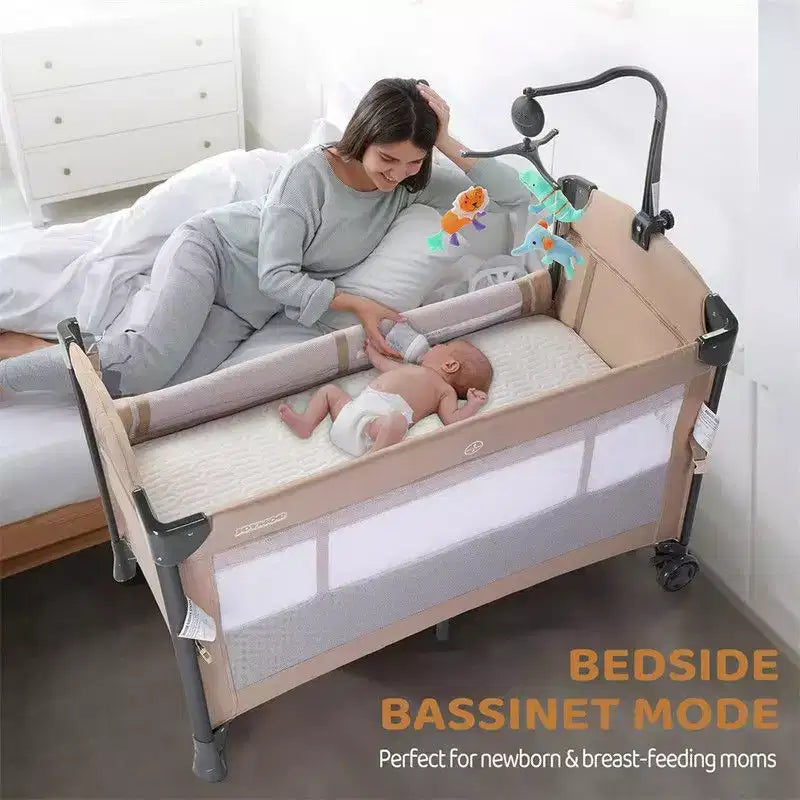 3-en-1 Berceau Cododo Bébé en Beige avec Matelas et Drap