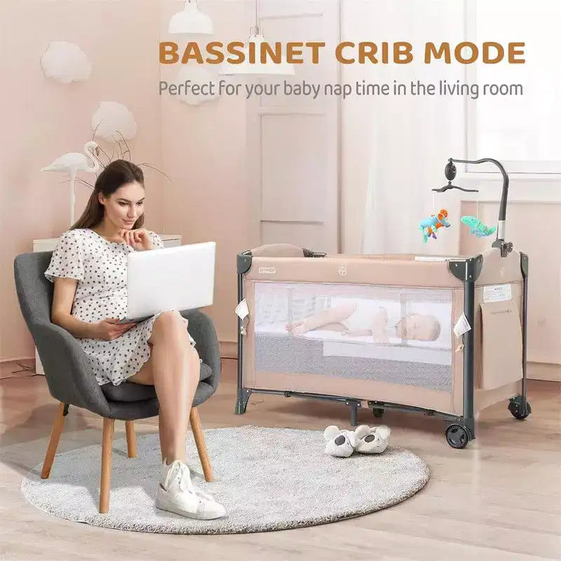 3-en-1 Berceau Cododo Bébé en Beige avec Matelas et Drap