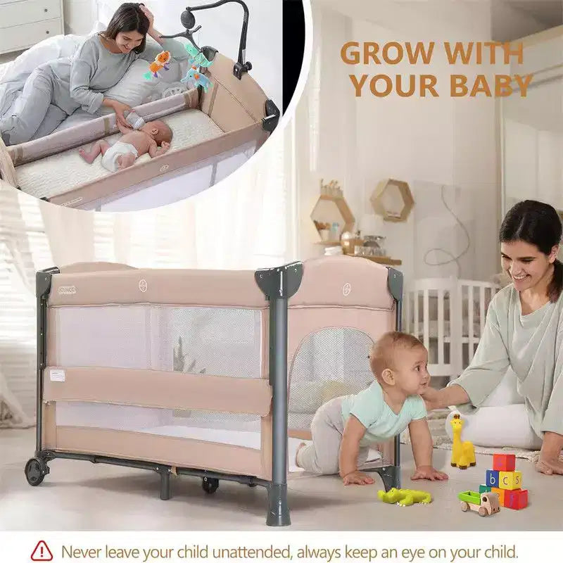3-en-1 Berceau Cododo Bébé en Beige avec Matelas et Drap