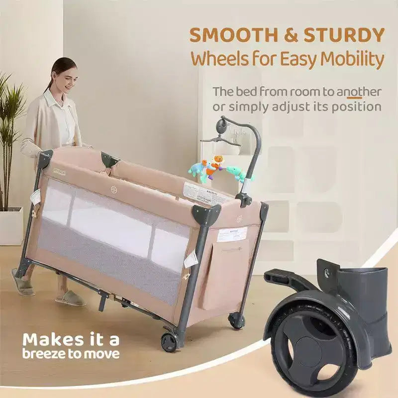 3-en-1 Berceau Cododo Bébé en Beige avec Matelas et Drap