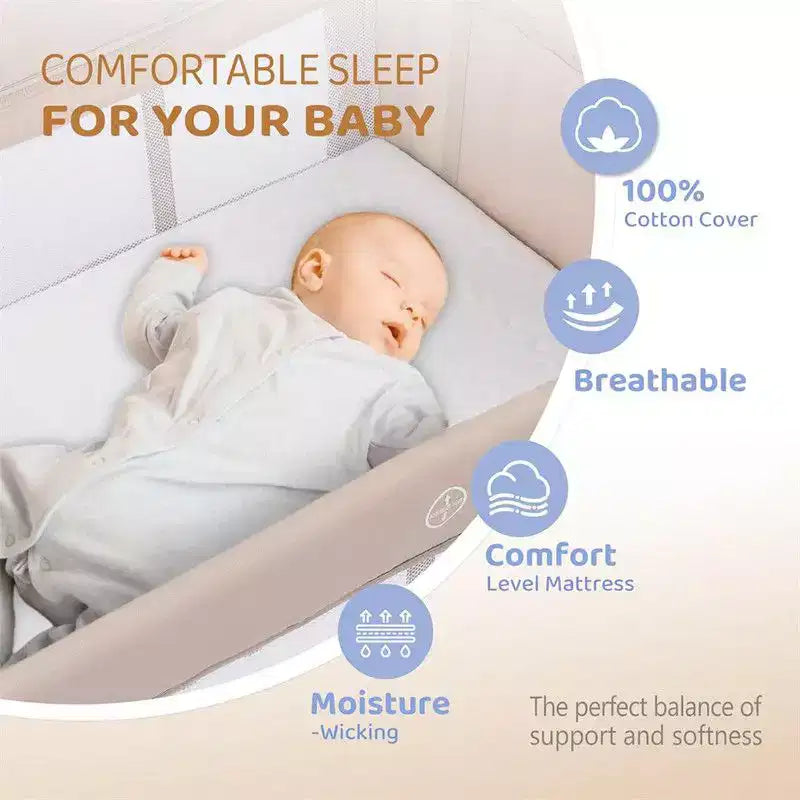 3-en-1 Berceau Cododo Bébé en Beige avec Matelas et Drap