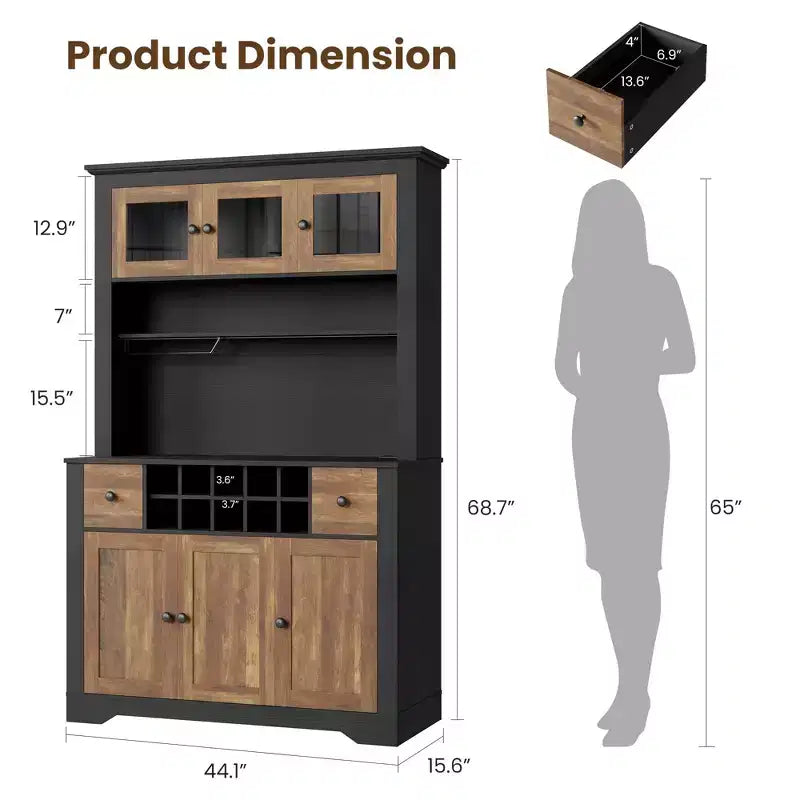 Grand garde-manger de 175 cm avec lumières LED et station de recharge, grand meuble de rangement de cuisine, buffet de cuisine, meuble bar à café avec porte-bouteilles