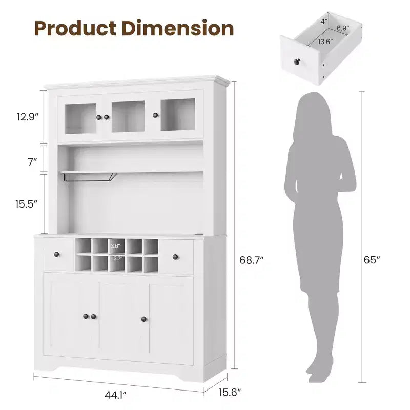 Grand garde-manger de 175 cm avec lumières LED et station de recharge, grand meuble de rangement de cuisine, buffet de cuisine, meuble bar à café avec porte-bouteilles