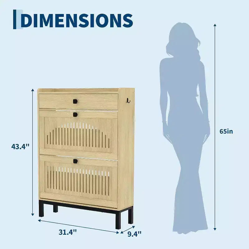 Meuble à chaussures moderne avec 2 tiroirs basculants et grand tiroir, organisateur de chaussures en bois avec étagère réglable, rangement à chaussures caché pour entrée, salon