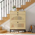 2 Flip Drawers & Large Drawer Modern Shoe Cabinet, Wooden Shoe Organizer with Adjustable Shelf, Hidden Shoe Storage for Entryway, Living Room