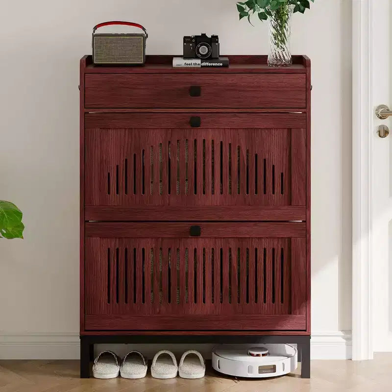 Meuble à chaussures moderne avec 2 tiroirs basculants et grand tiroir, organisateur de chaussures en bois avec étagère réglable, rangement à chaussures caché pour entrée, salon