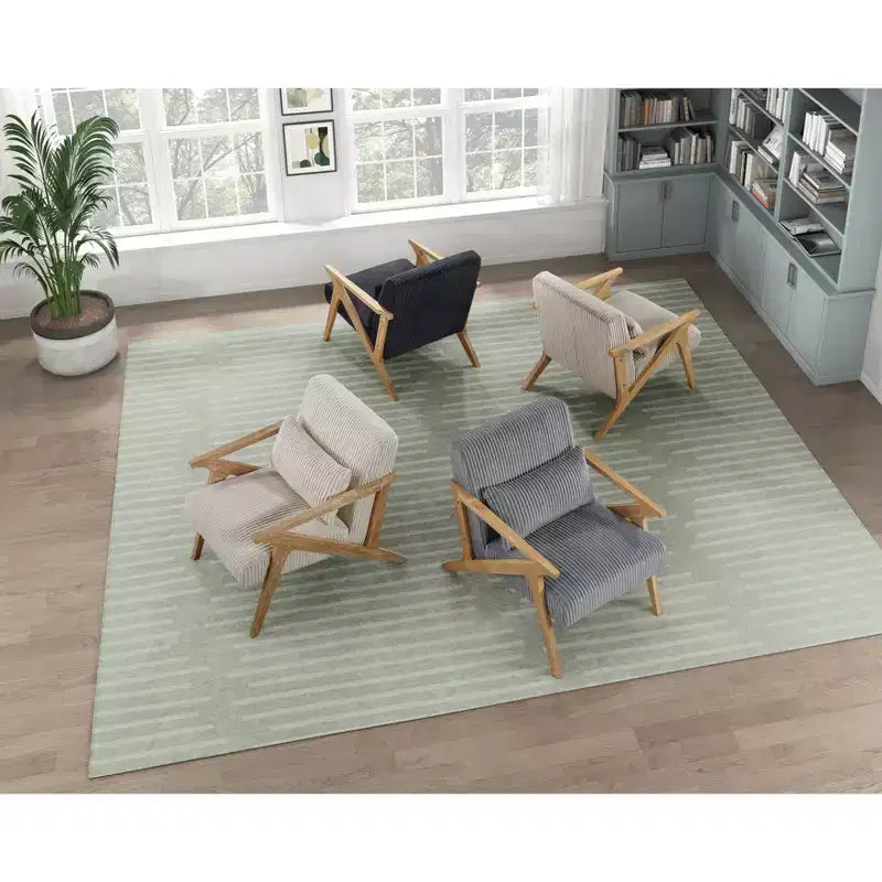 Fauteuil d'appoint moderne avec cadre en hévéa, revêtement en velours côtelé, coussin et accoudoirs