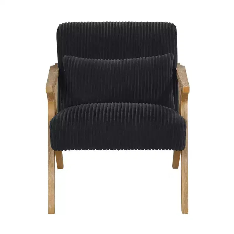 Fauteuil d'appoint moderne avec cadre en hévéa, revêtement en velours côtelé, coussin et accoudoirs