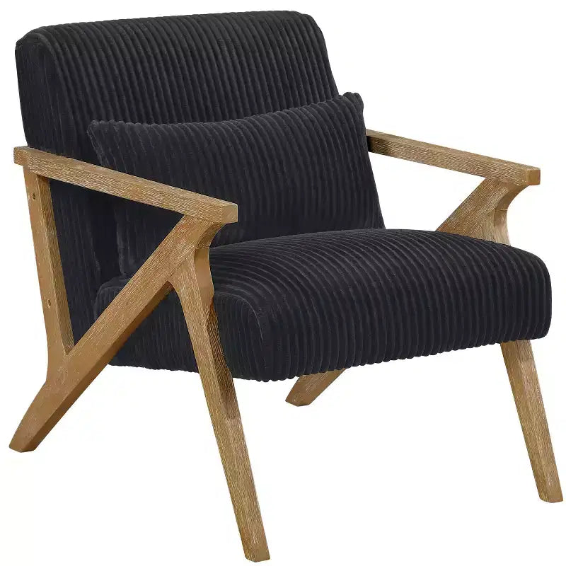 Fauteuil d'appoint moderne avec cadre en hévéa, revêtement en velours côtelé, coussin et accoudoirs