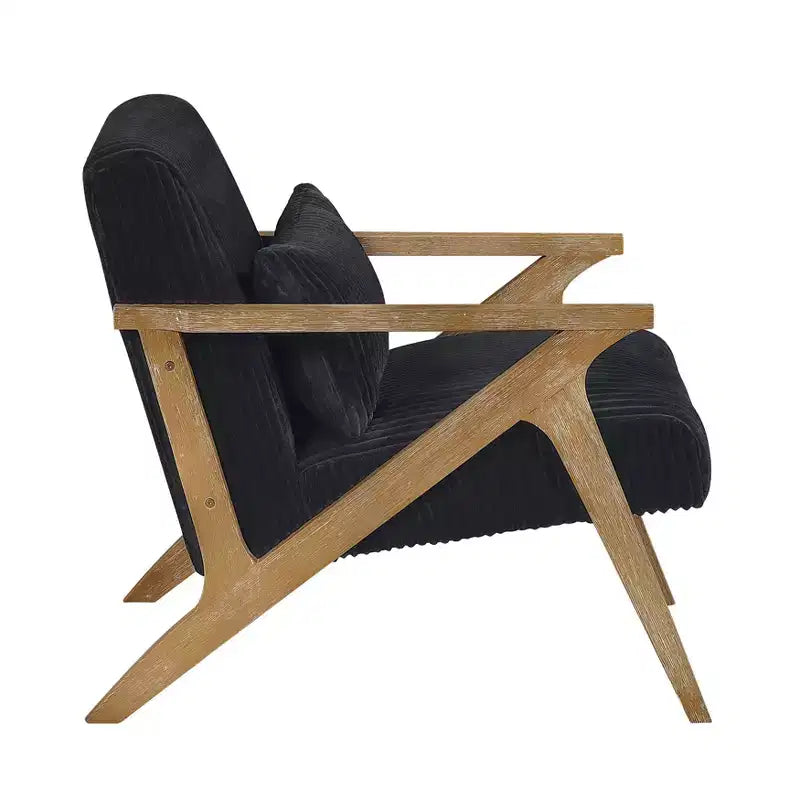 Fauteuil d'appoint moderne avec cadre en hévéa, revêtement en velours côtelé, coussin et accoudoirs