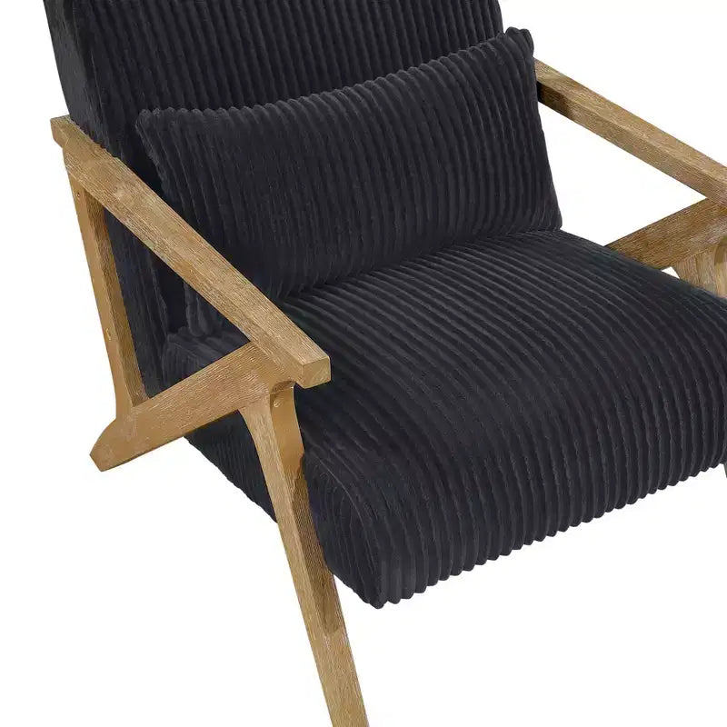 Fauteuil d'appoint moderne avec cadre en hévéa, revêtement en velours côtelé, coussin et accoudoirs