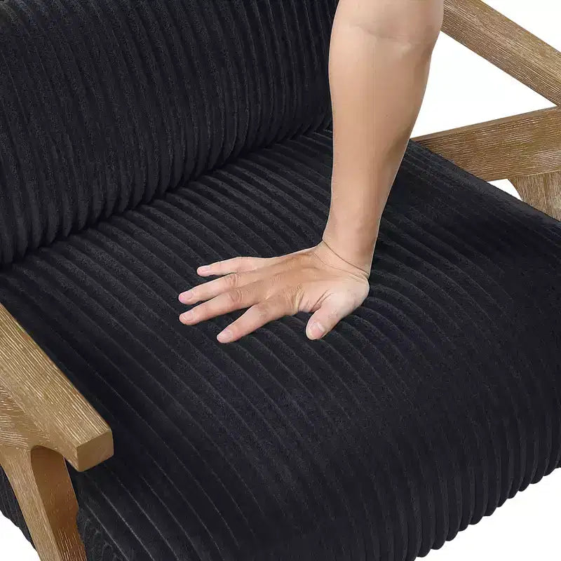 Fauteuil d'appoint moderne avec cadre en hévéa, revêtement en velours côtelé, coussin et accoudoirs