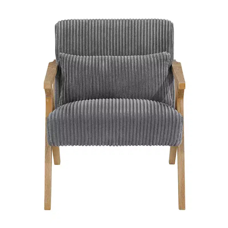 Fauteuil d'appoint moderne avec cadre en hévéa, revêtement en velours côtelé, coussin et accoudoirs