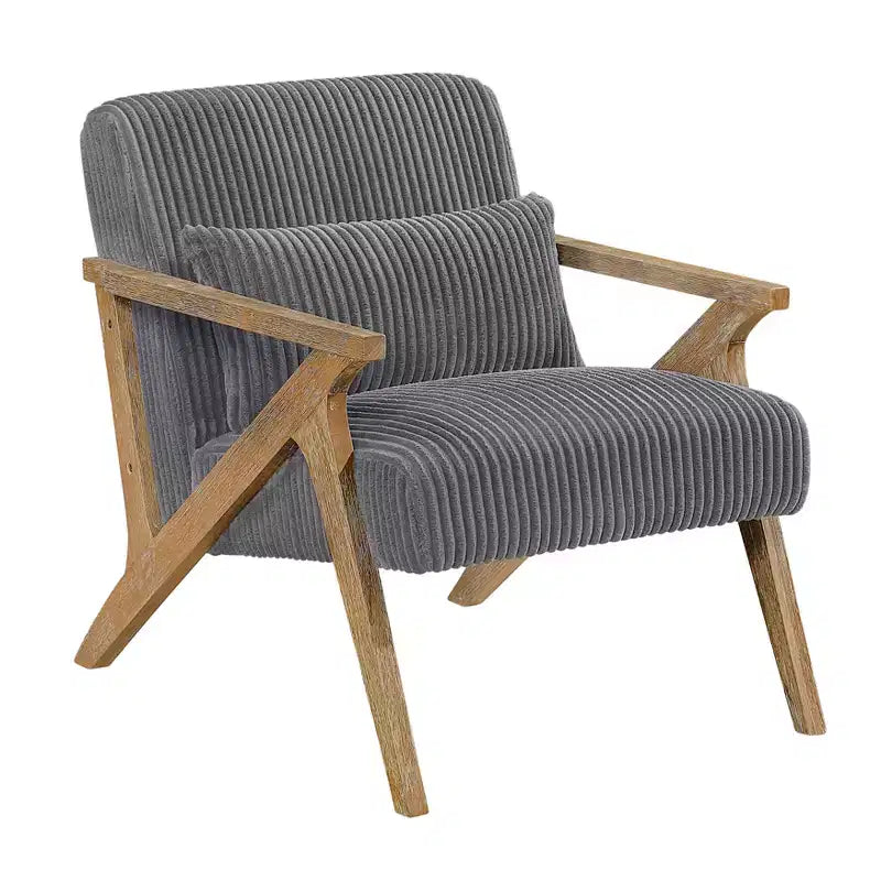Fauteuil d'appoint moderne avec cadre en hévéa, revêtement en velours côtelé, coussin et accoudoirs