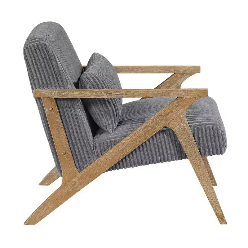 Fauteuil d'appoint moderne avec cadre en hévéa, revêtement en velours côtelé, coussin et accoudoirs