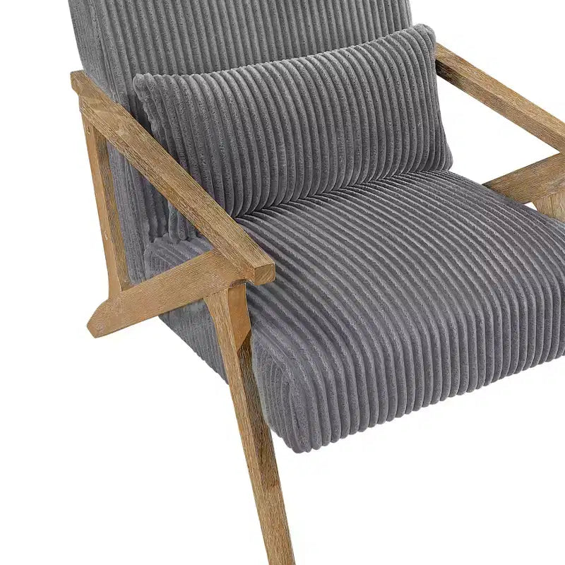 Fauteuil d'appoint moderne avec cadre en hévéa, revêtement en velours côtelé, coussin et accoudoirs