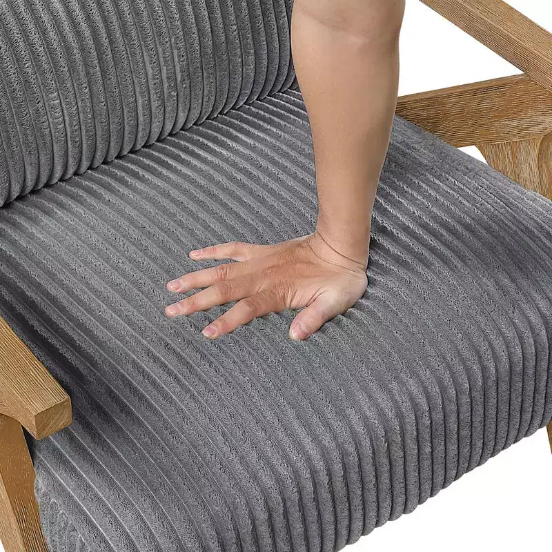 Fauteuil d'appoint moderne avec cadre en hévéa, revêtement en velours côtelé, coussin et accoudoirs