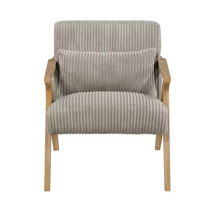 Fauteuil d'appoint moderne avec cadre en hévéa, revêtement en velours côtelé, coussin et accoudoirs