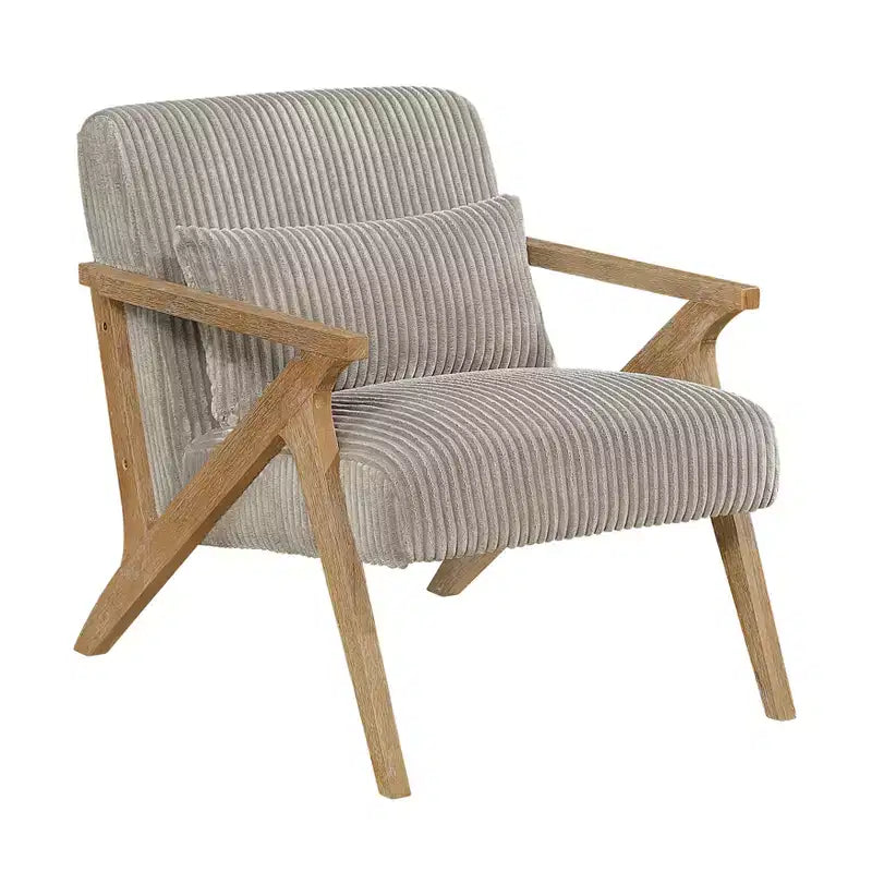 Fauteuil d'appoint moderne avec cadre en hévéa, revêtement en velours côtelé, coussin et accoudoirs