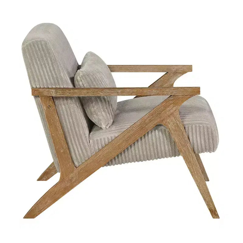 Fauteuil d'appoint moderne avec cadre en hévéa, revêtement en velours côtelé, coussin et accoudoirs