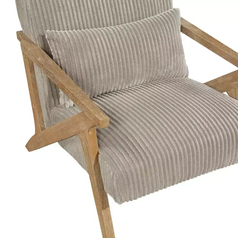 Fauteuil d'appoint moderne avec cadre en hévéa, revêtement en velours côtelé, coussin et accoudoirs