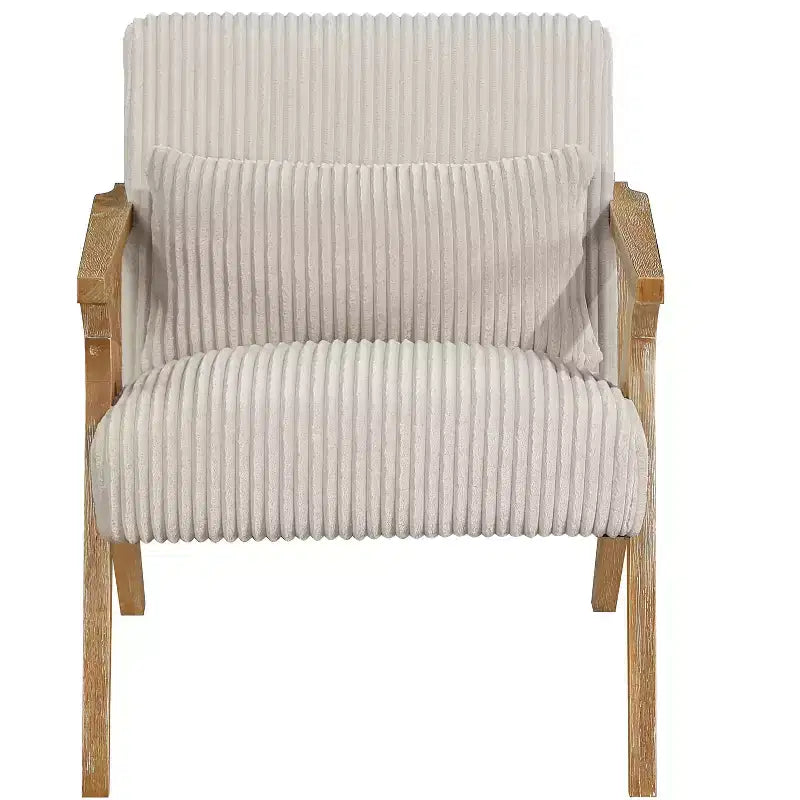 Fauteuil d'appoint moderne avec cadre en hévéa, revêtement en velours côtelé, coussin et accoudoirs