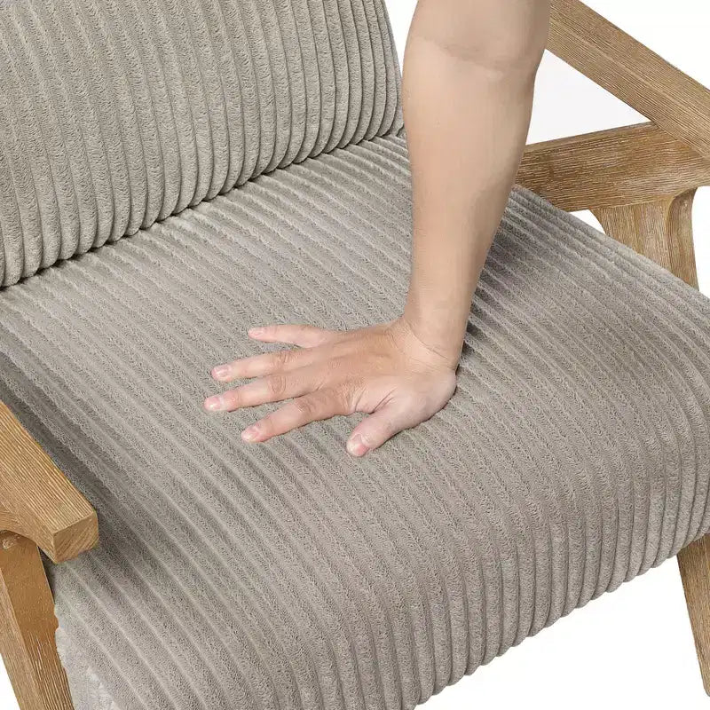 Fauteuil d'appoint moderne avec cadre en hévéa, revêtement en velours côtelé, coussin et accoudoirs
