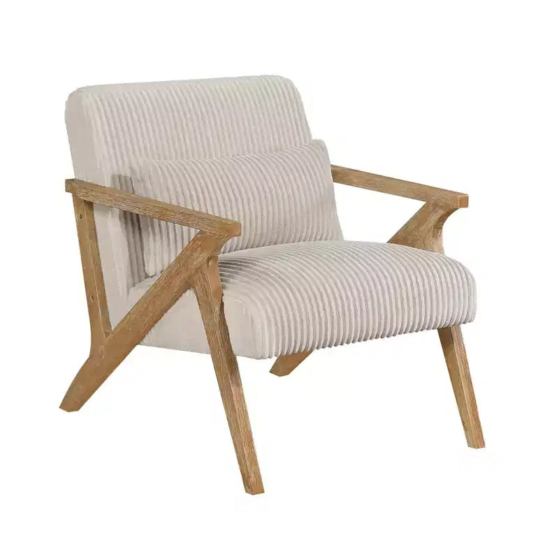 Fauteuil d'appoint moderne avec cadre en hévéa, revêtement en velours côtelé, coussin et accoudoirs