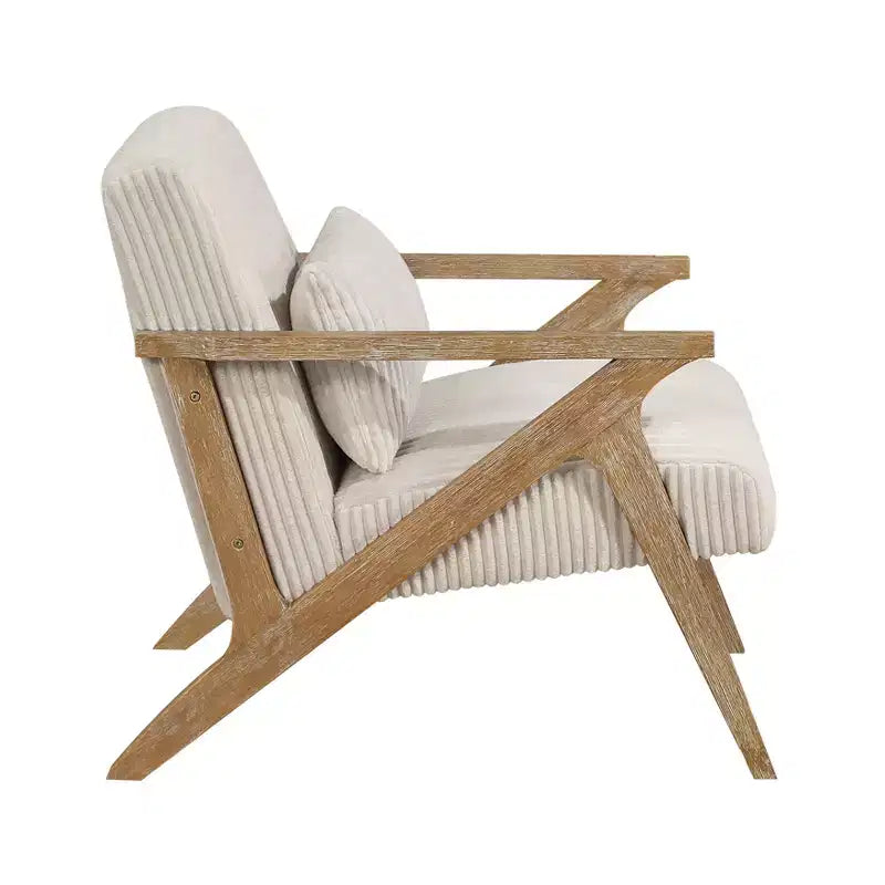 Fauteuil d'appoint moderne avec cadre en hévéa, revêtement en velours côtelé, coussin et accoudoirs