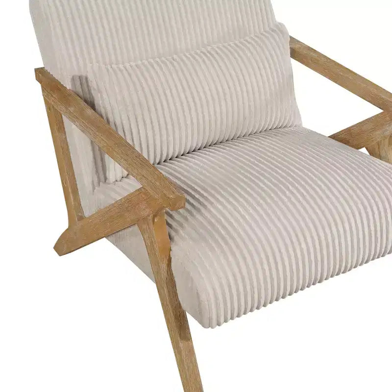 Fauteuil d'appoint moderne avec cadre en hévéa, revêtement en velours côtelé, coussin et accoudoirs